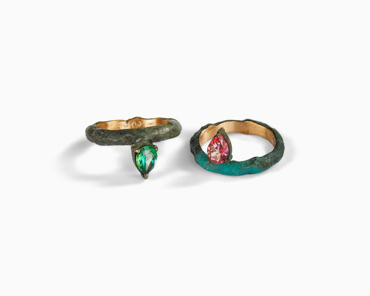 Anello Solitario in Bronzo con Zircone taglio  a Goccia