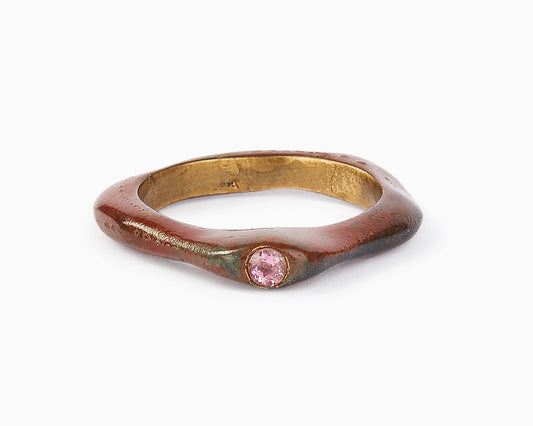 Anello Solitario in Bronzo con Granato Naturale